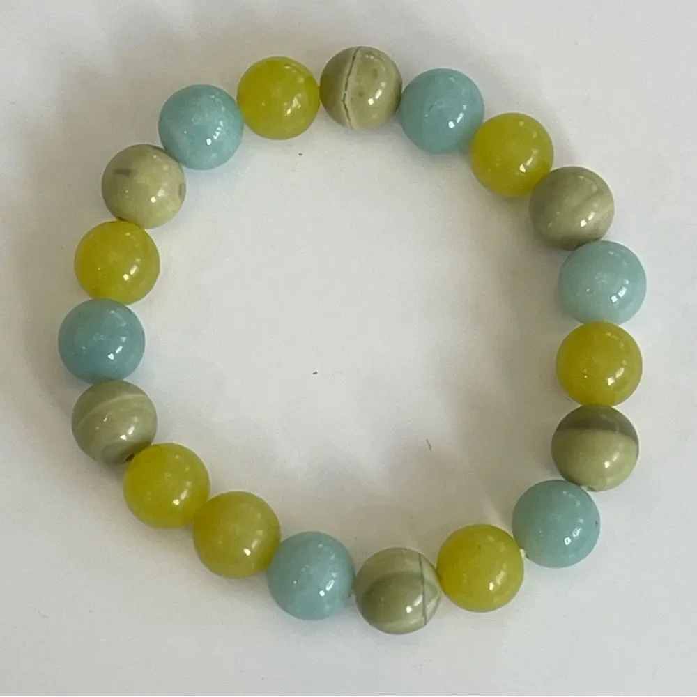 Beaded Polished Round Multi-Gemstone Stretch Bracelet Chakra Chic Bohemian Party